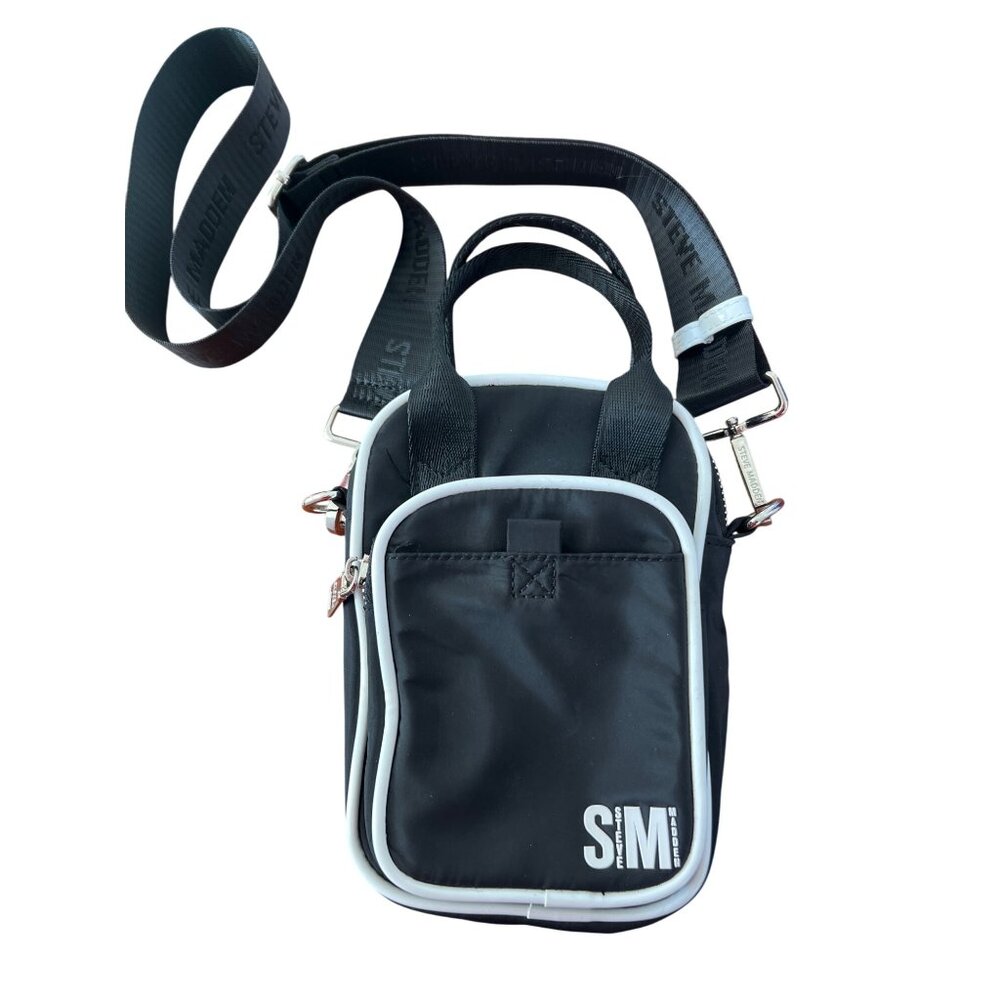 Steve Madden Black White Crossbody Bag Keychain BPinky Unisex Logo Strap Handles